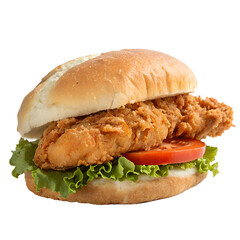 Fried chicken sandwich isolated on transparent background