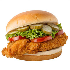 Fried chicken sandwich isolated on transparent background