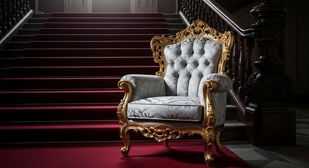 Regal Gold Throne on a Grand Red Carpet