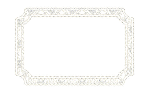 Beautiful floral lace frame shape, off white color, isolated with transparent background.