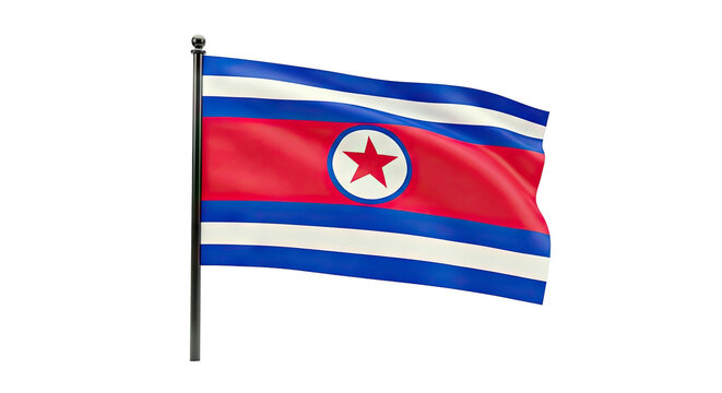 North Korean Flag Waving on a Pole