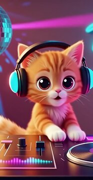 Cute Kitten Portrait with Big Eyes, Children&rsquo;s Illustration Style Background