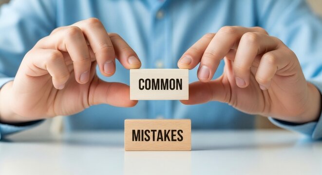 Common Mistakes Man Holds Blocks on Desk Avoid with Learn, and and Succeed.