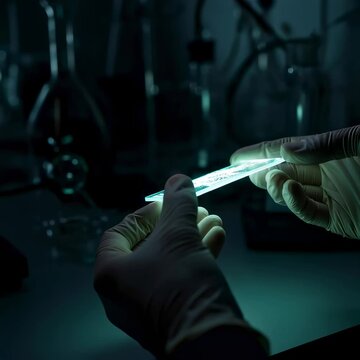 Scientist hand holds transparent circuit board, demonstrating future technology, microelectronics research, and innovative material science