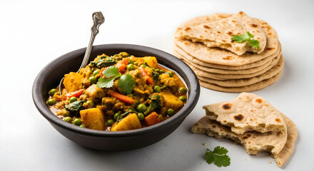 Authentic South Asian Vegetarian Curry Meal with Roti