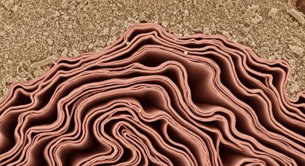 Microscopic Layers Pink Stacked Tiers Texture on Brown Surface.