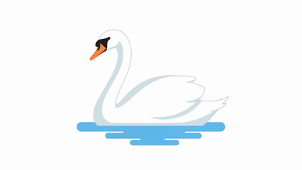 Obraz premium A white swan with an orange beak swims on stylized blue water
