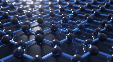 Fototapeta premium Repeating atomic structure displays connected spheres linked by illuminated bonds in a technological illustration