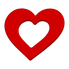 3D Red Heart Love Icon Outline Style transparent background