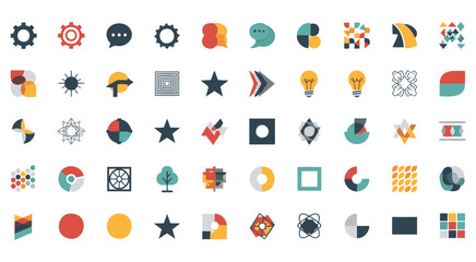Colorful flat design icons set for business technology and creativity vector illustration