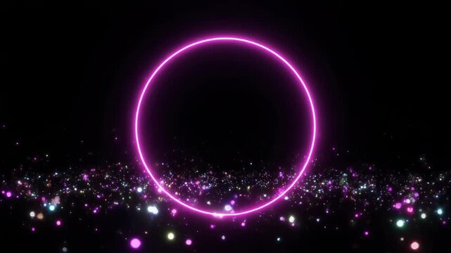 Glowing blue electric ring abstract background animation, surrounded by lightning storm in d