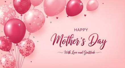 Pink balloon background with Happy Mother&rsquo;s Day message
