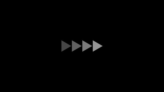 Fast forward white symbols icon symbol animation on black background. Fast forward sign moving forward