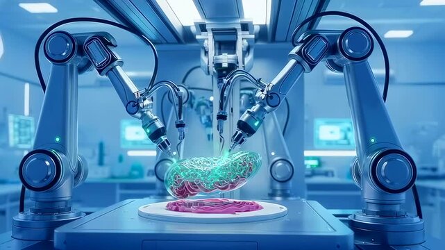 Precision robotic devices for tissue and organ development, Automated bioprinting equipment operating in sterile conditions to engineer complex tissue and organ structures