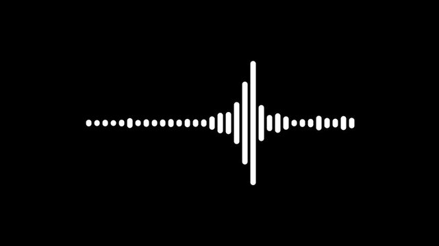 Abstract sound wave audio spectrum animation, white frequency waveform motion, stylish music visualizer for podcast cover, intro video, audio projects on black background. 4k video