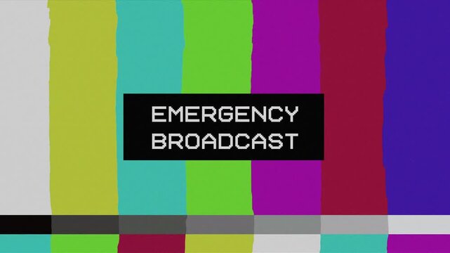 Animation tv static color noise glitch error video with emergency broadcast text .damage bad interference	