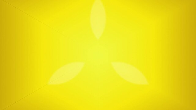 A bright yellow abstract background with a subtle luminous three-petal shape emanating from the center, creating a sense of radiant energy and soft focus