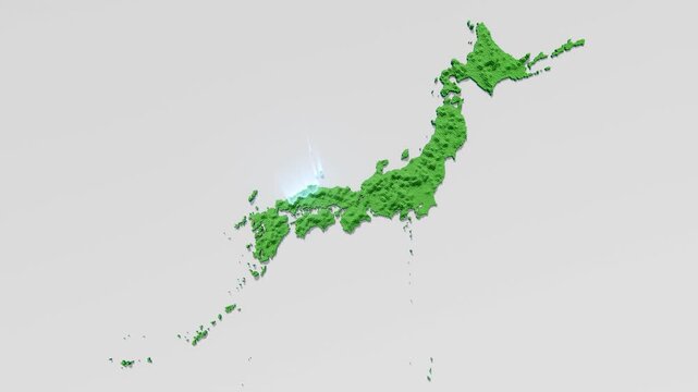 ハニカム構造状の島根県の立体地図