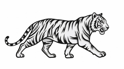 Obraz premium Striking White Tiger Illustration in Dynamic Side Profile.