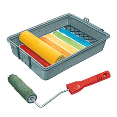 Paint Tray with Roller and Assorted Color Rolls