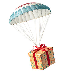 Gift Box Delivered by Parachute with Red Ribbon