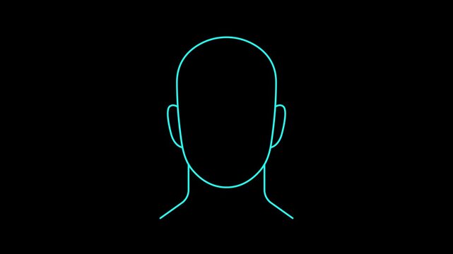 Mint colored outline futuristic HUD human face 4k 30fps motion graphic animation