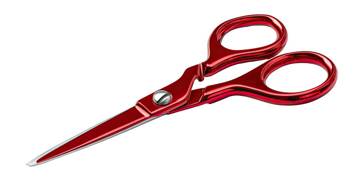 Shiny red scissors angled against a black background