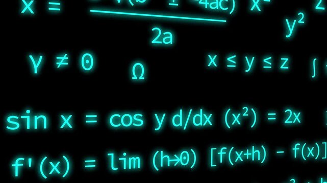 Mint colored futuristic math formula scroll down view 4k 30fps motion graphic animation