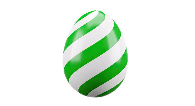 Green and white striped Easter egg on a white background