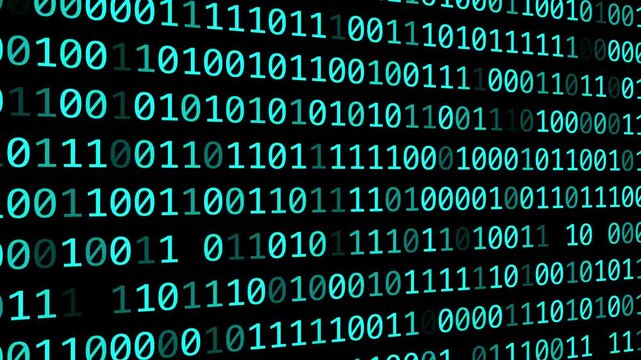 Mint colored futuristic zero one binary code 4k 30fps motion graphic animation