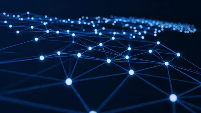 Network connections glowing blue nodes linked by lines futuristic technology background