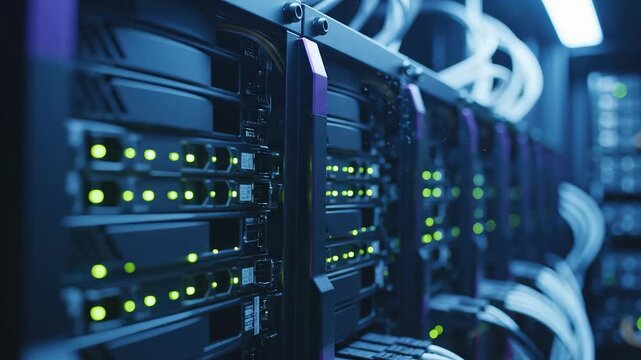 Rows of server racks in a data center