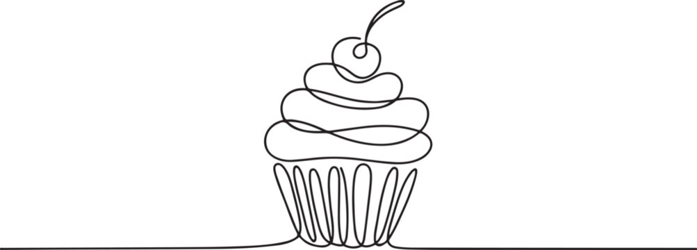 Cup cake continuous one line drawing. Muffin single line art illustration. one line Art icon drawing