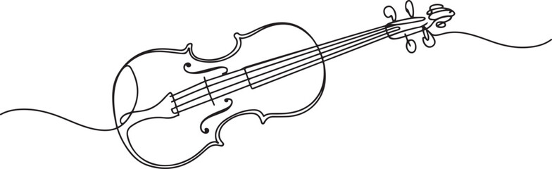 Violin continuous one line drawing. Classic violin music instrument single line art illustration. one line Art icon drawing © jinnatun