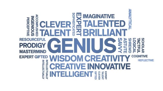 Genius animated word cloud-text design animation tag kinetic typography seamless loop.