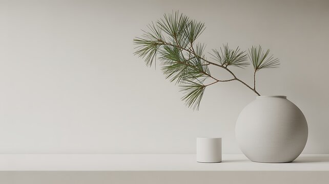 Elegant sprig of pine in a minimalistic setting ideal for backgrounds