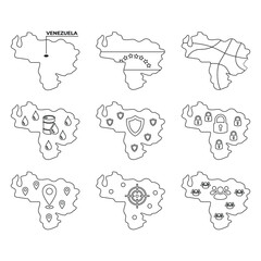 Obraz premium Country Map Infographic Venezuela Map Outlines with Geographic, Resource, and Social Issue Icons for Global Context