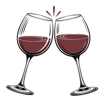 Two elegant wine glasses clinking together in a toast, symbolizing celebration, friendship, and special occasions.