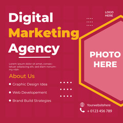 Obraz premium Digital marketing agency flyer with bold red and yellow layout modern design for branding services and promotion