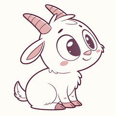Fototapeta premium Cute Baby Goat Cartoon Character with Large Eyes, Adorable White Goatling Mascot Illustration for Kids Nursery and Storybook.