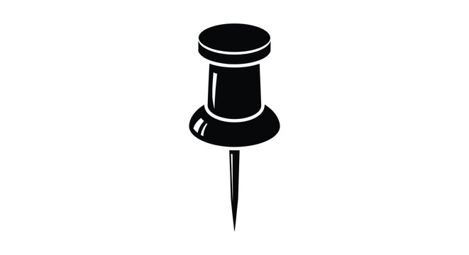 Simple black push pin icon isolated on a white background silhouette