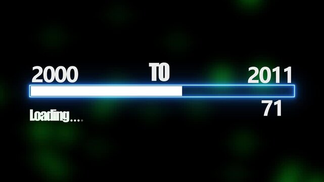 New year 2011 loading bar animation, Loading bar from 2000 to 2011 new year transfer animation. Almost reaching New Year on black background. Welcoming the happy new year 2011. alpha channel 4k video