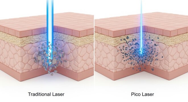 Pico Laser vs Traditional Laser Skin Treatment Comparison Diagram