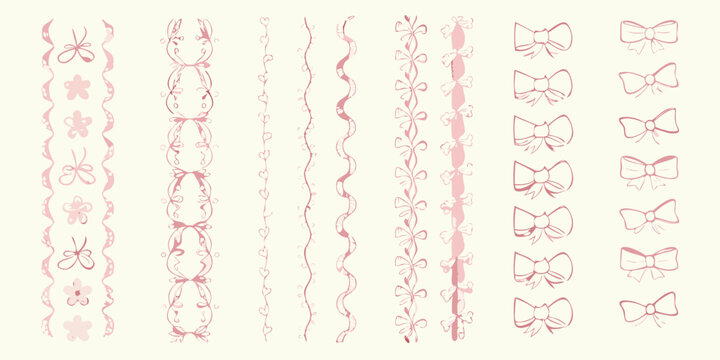 Delicate pink ornamental borders and repeating ribbon bow designs