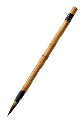 Wooden writing instrument, diagonally angled.  Dark bands at both ends.  Simple, illustrative style