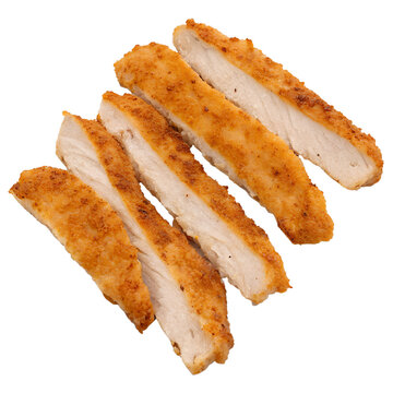 Boneless chicken strips isolated on transparent background