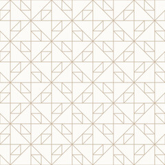 Thin golden brown outlines on light beige background, seamless geometric linear pattern. Perfect for wallpapers, textiles, packaging, wrapping paper, gold line texture