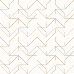 Thin golden brown outlines on light beige background, seamless geometric linear pattern. Perfect for wallpapers, textiles, packaging, wrapping paper, gold line texture