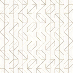 Thin golden brown outlines on light beige background, seamless geometric linear pattern. Perfect for wallpapers, textiles, packaging, wrapping paper, gold line texture