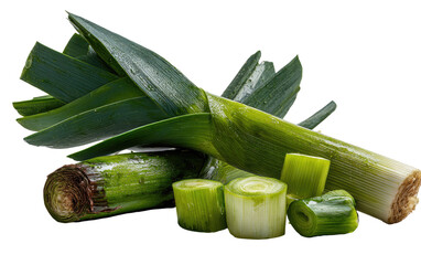 Fresh leeks, whole and sliced, vibrant green